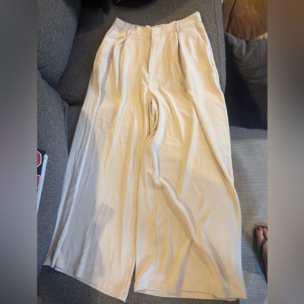 Tronjori Cream Wide Leg Trousers